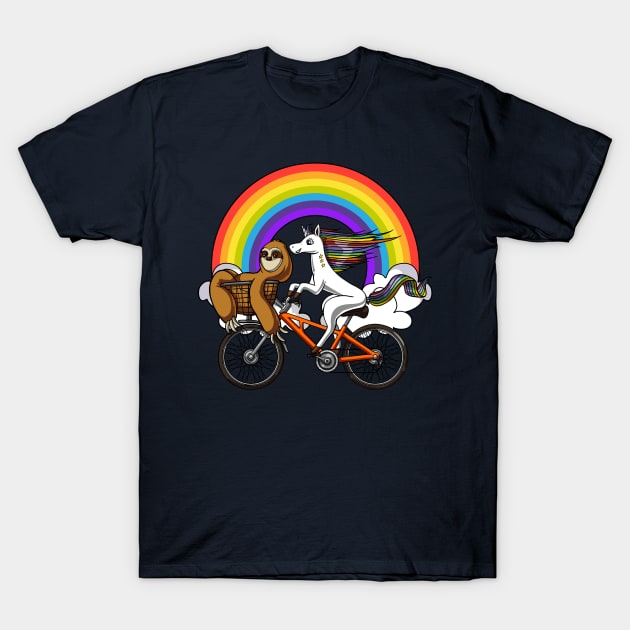 Unicorn Sloth Riding Bicycle T-Shirt by underheaven